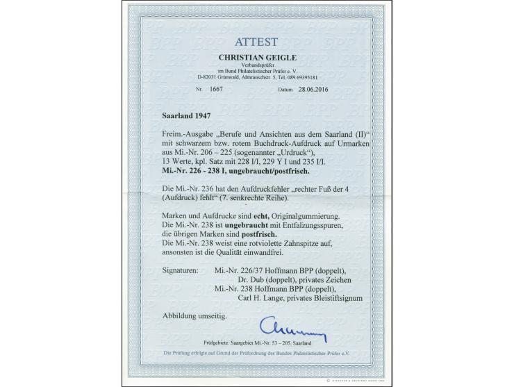 Urdruck 10c - 50 Fr. komplett, 50 Fr. ungebraucht, sonst postfrisch, private Signaturen, Fotoattest Geigle BPP