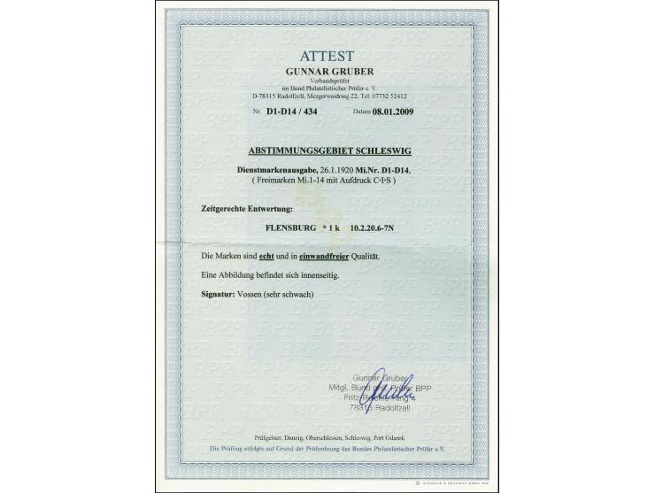 1920, CIS 2½ Pfg.-10 M. kpl. gestempelt, tadellos, sign. Vossen, Fotoattest Gruber BPP