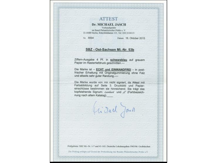 4 Pfg. schwarzblau, postfrisch, tadellos, sign. Leonhard und Fotoattest Jasch BPP (Mi. 750,-)