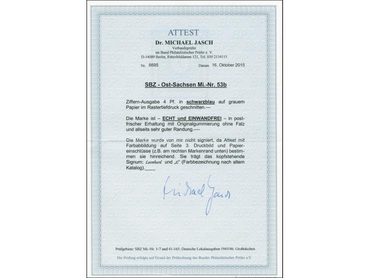 4 Pfg. schwarzblau, postfrisch, tadellos, sign. Leonhard und Fotoattest Jasch BPP (Mi. 750,-)
