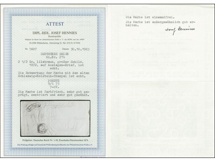 2½ Gr. rotbraun mit Schleswig-Holstein-DKr. "PREETZ 9/6 73" auf Postvorschußbrief nach Segeberg, Kabinett, Fotoattest Hennies