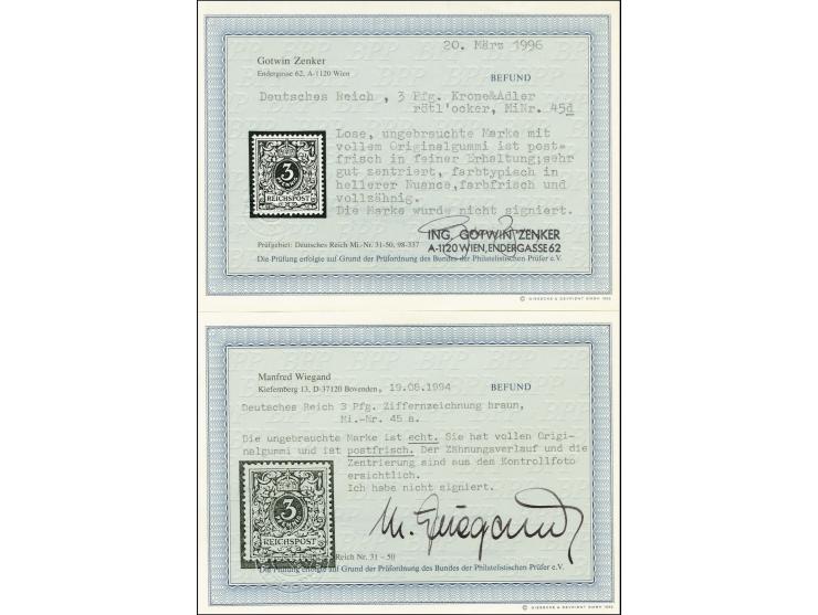 3 Pfg. braun und rötlichocker, postfrisch, Kabinett, Fotobefunde Wiegand BPP bzw. Zenker BPP (Mi. 900,-)