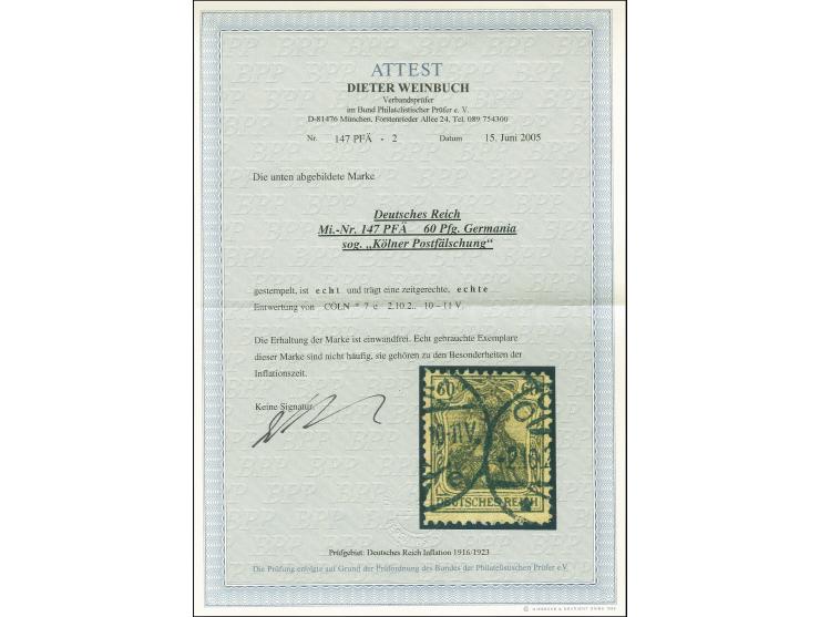 "Kölner Postfälschung" 60 Pfg. grauoliv (schlechter Steindruck) mit Zähnung L 13, mit Tagesstempel "CÖLN 2.10.2..", sehr selt