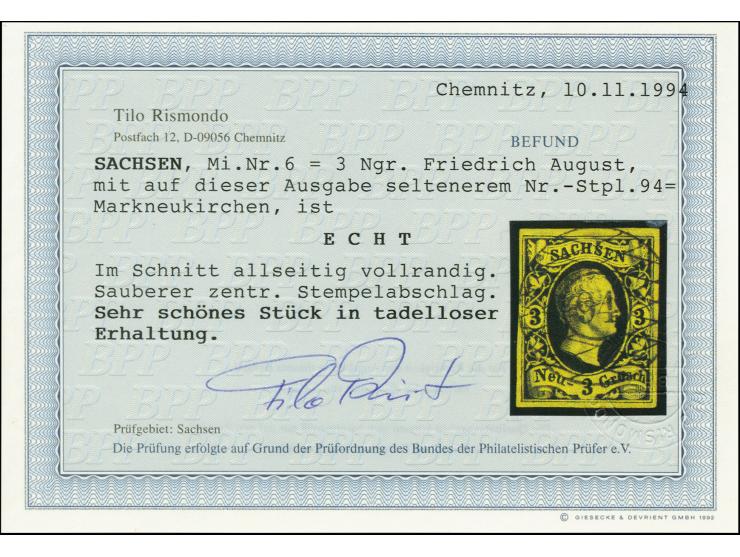"94" MARKNEUKIRCHEN, ideal auf Friedrich August 3 Ngr., Luxus, Fotobefund Rismondo BPP