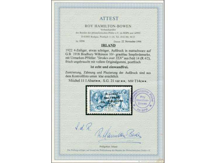1922, Rialtas 4-line overprint by Dollard printing house, 10 s. with basic stamp variety "strokes over 10", mint never hinged