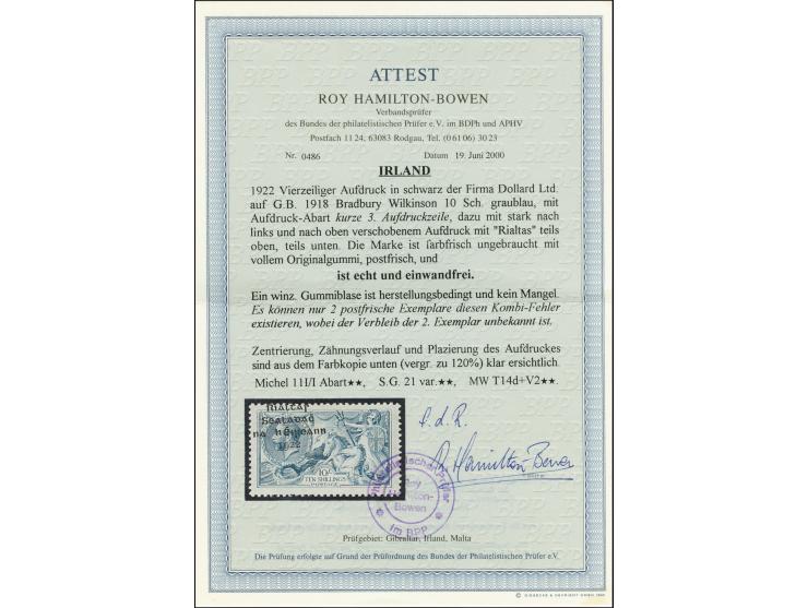 1922, Rialtas 4-line overprint by Dollard printing house, 10 s. with overprint variety "short 3rd. line" and strongly shifted
