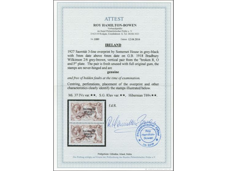 1927, 2/6 s. as vertical "Castle Composite" from the "broken R, O and P plate", mint never hinged, very fine, certificate Ham