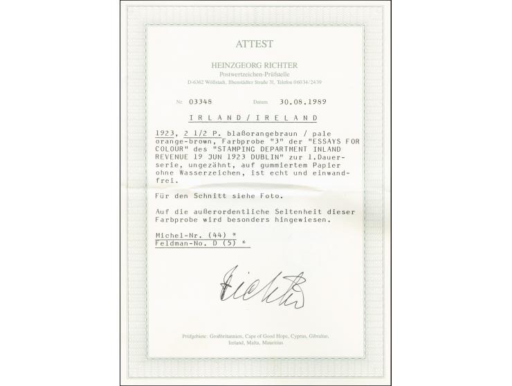 1922, Definitive 2½d. imperforated colour proof in pale orange-brown, unused and mounted on chalk paper (40X40mm) with stampe