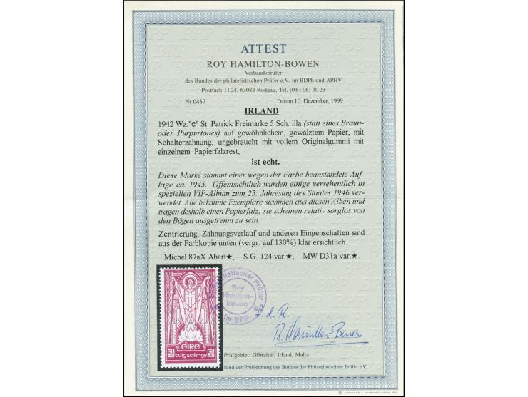1942, St. Patrick 5s. lilac instead of brownish, unused, these stamps originate from a objected printing batch of 1945, some 
