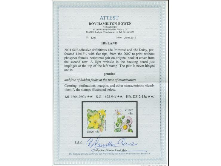 2004, 48 c. Primrose and 48 c. Daisy, self-adhesive stamps perforated 13:13½ from 2007 re-print without phophor frames, unmou