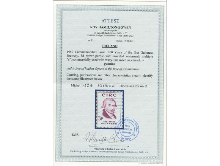 1959, Guiness brewery 3d. with inverted watermark, with wavy-line machine cancel, very fine, certificate Hamilton-Bowen BPP (