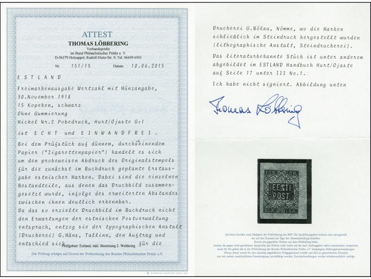 1918, Flower Design 15 k. black on cigarette paper, completed design assembled of small pieces, printed by typography, withou