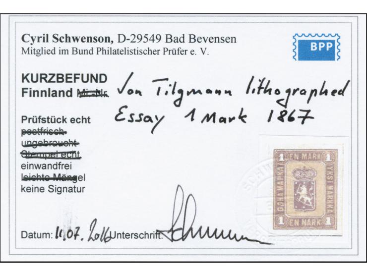 1 mark, bi-coloured essay, unused without gum, short opinion Schwenson BPP
