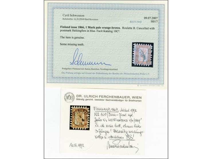 1 mark, interesting group containing 13 stamps and one large cover piece, including different cancellations and perforations,