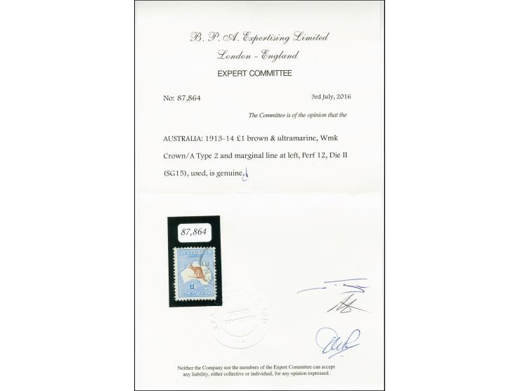 1913, Kangoroo 1£ blue/brown, lightly used, fine, certificate BPA (2016)