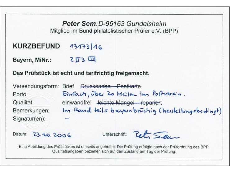 3 Kreuzer blau, Platte 3, waagerechter 3er-Streifen mit oMR "598" und sauber nebengesetztem DKr. "WÜRZBURG 10 AUG. 1858" auf 