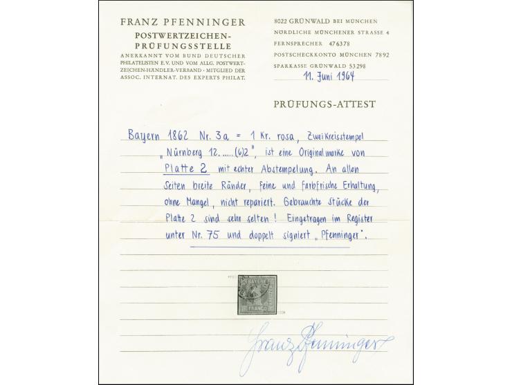 1 Kreuzer rosa, Platte 2, allseits breitrandig und farbfrisch mit sauberem DKr. von Nürnberg, Kabinett, signiert Pfenninger m
