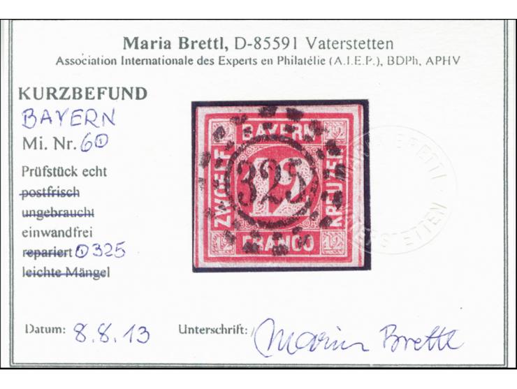 12 Kreuzer rot, allseits breitrandig und farbfrisch mit ideal aufgesetztem oMR "325" MÜNCHEN, Luxus, Kurzbefund Brettl BPP