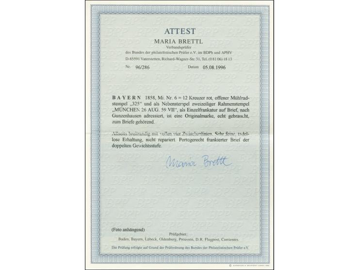 12 Kreuzer rot, farbfrisch und allseits breitrandig mit oMR "325" und nebengesetztem Ra2 "MÜNCHEN 26 AUG 59" auf Faltbrief de