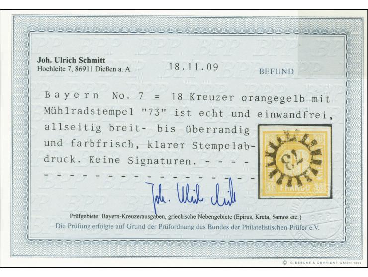 18 Kreuzer gelblichorange, sehr farbfrisch und allseits breitrandig mit zentrischem gMR "73", Kabinett, Fotobefund Schmitt BP