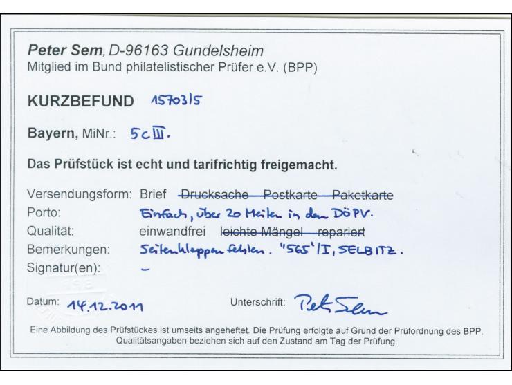 "565" SELBITZ, klar auf 9 Kreuzer maigrün, voll- bis breitrandig auf Faltbrief ohne Seitenklappen nach Künzelsau, Kurzbefund 