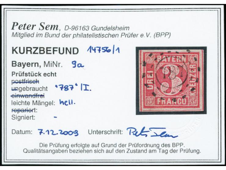 "787" KAULSDORF, zentrisch und klar auf 3 Kreuzer rosa, allseits breitrandig; rückseitig etwas hell, Kurzbefund Sem BPP
