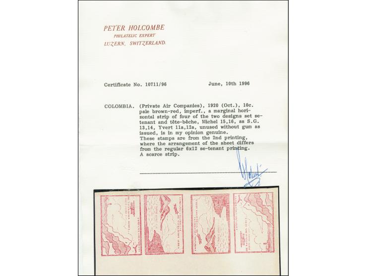  Sea and Mountains and Cliffs and Lighthouse 10c. brown-red as vertical tête-bêche strip of four, unused without gum, slightl