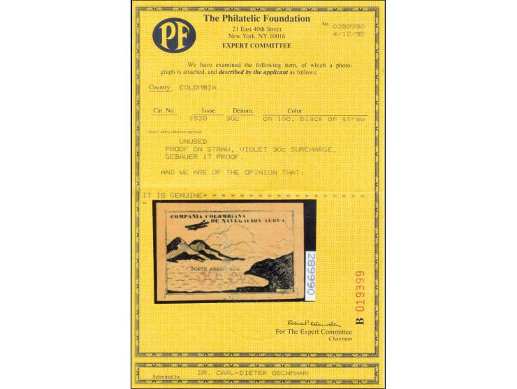 1920, Handstamped Provisional: Cliffs and Lighthouse, proof in black on brownish paper with "-30 cvs." handstamp in violet, f