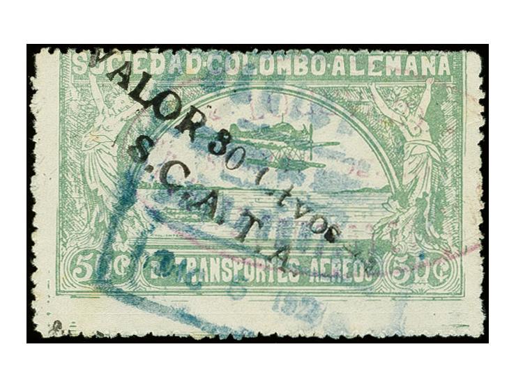 Girardot Provisional: October 1921, "VALOR 30 Ctvos / S.C.A.T.A." surcharge in black on 50 c. pale green, used with red oval 