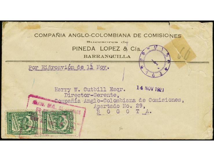 Girardot Provisional: October 1921, "VALOR 30 Ctvos / S.C.A.T.A." surcharge in black on 50 c. pale green as vertical pair fro
