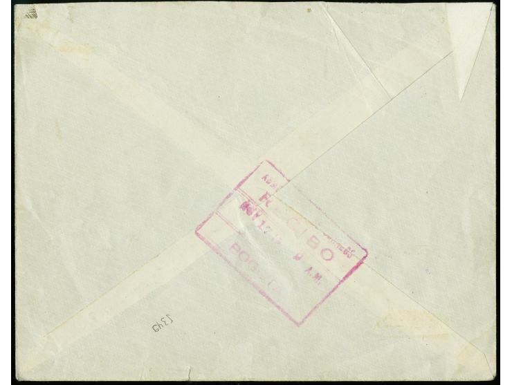 1921, Second Issue Landscape and Airplane surcharged "VALOR 30 CENTAVOS", 50 c. green surcharge type II, tied by blue cancel 