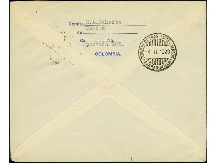 1928, Friendship Flight to New York 20-30c. tied by cds. "SERVICEO DE TRANSPORTES AEREOS BOGOTA -2.II.1929" to Colombia posta