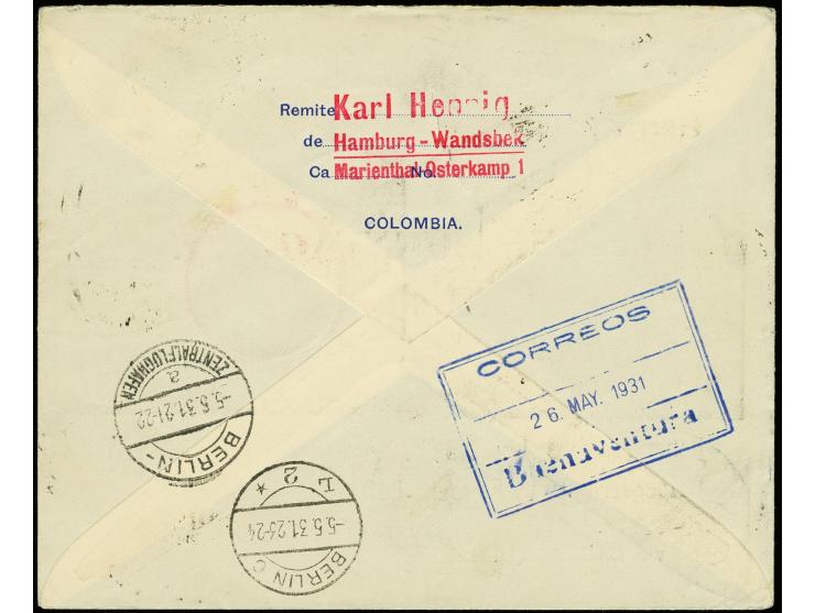 GENERAL FOREIGN COUNTRIES ISSUE: 1929, Numerals 5-15c. as uprated franking on Colombia 4 c. stationery envelope from Leningra
