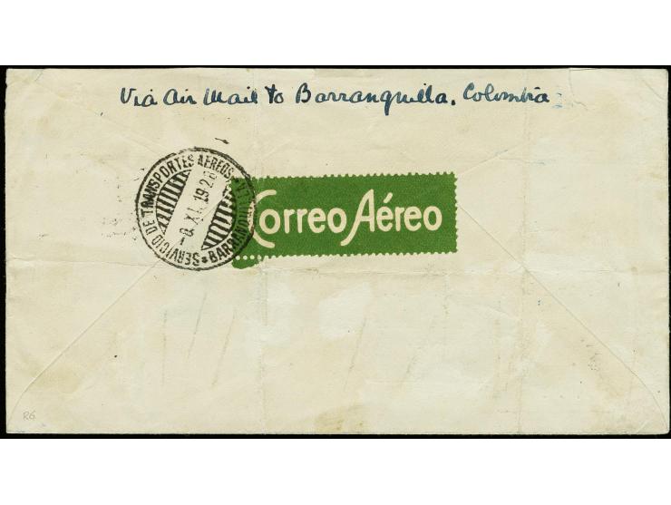 75c. red and Ecuador additional franking tied by blue dated cachet "SERVICEO DE TRANSPORTES AEREOS GUAYAQUIL 8-NOV 1928" to p