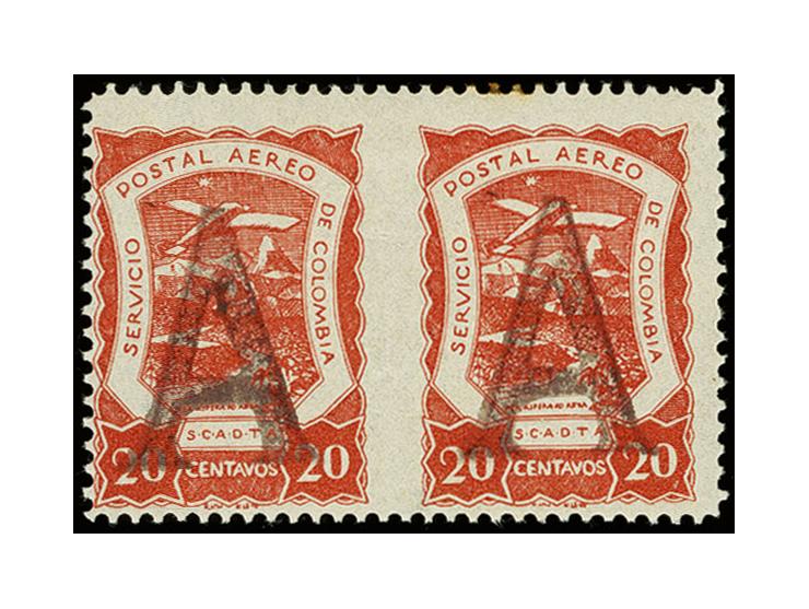 Handstamps on 1921 issue: Germany, 20 c. red-brown as horizontal pair, imperforated in between, unused with some adherence, t