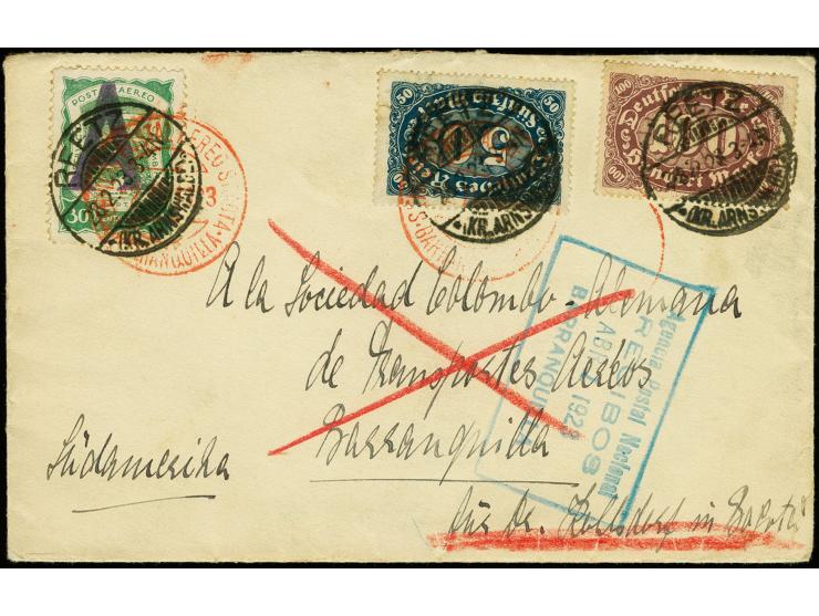 Handstamps on 1921 issue: Germany, 30c. with blue-black handstamp with additional franking tied by cds. "REETZ 28.2.23" and r