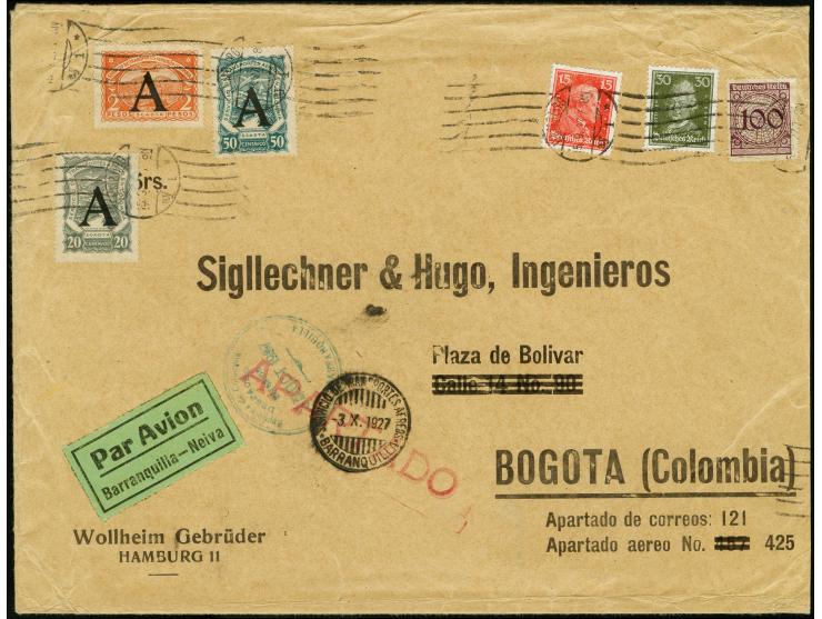 Black machine overprints on 1923 issue: Germany, 20c. grey and 50c. bluish-green and 2p. orange in combination with German Em