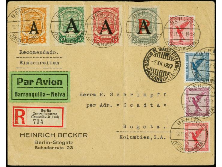 Black machine overprints on 1923 issue: Germany, 20c. grey and 5-15c. in combination with German Empire, tied cds. "BERLIN-ZE
