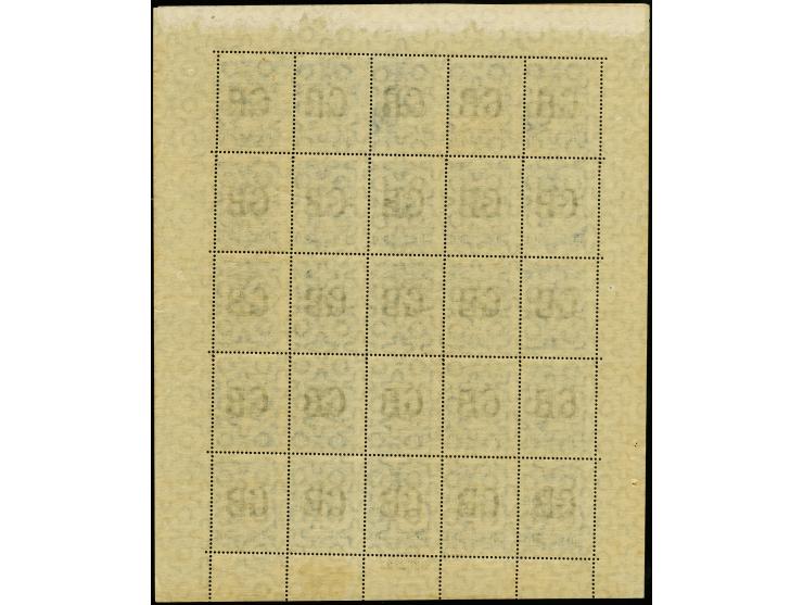 Black machine overprints on 1923 issue: Great Britain, 30c. blue as complete sheet with all margins, unused with original gum