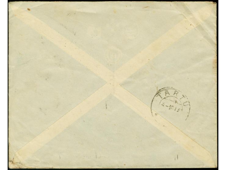 1919, Numerals 10p. green imperforated with additional franking tied by cds. "TARTU -4 10 19" on cover to Tallinn, slight cre