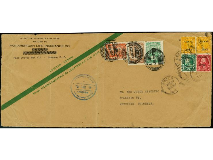 Black machine overprints on 1923 issue: Panama, 10 and 60c. and 2p. orange in combination with Canal Zone 1-2c. as single and