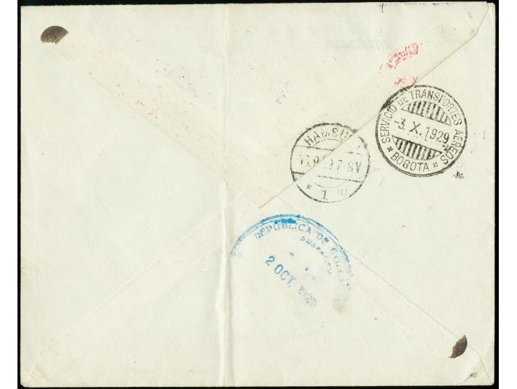 1929, red meter mark "125 öre" on cover to Bogota with red three-line "Mit Luftpost befördert Hamburg 1" alongside, Agency ca