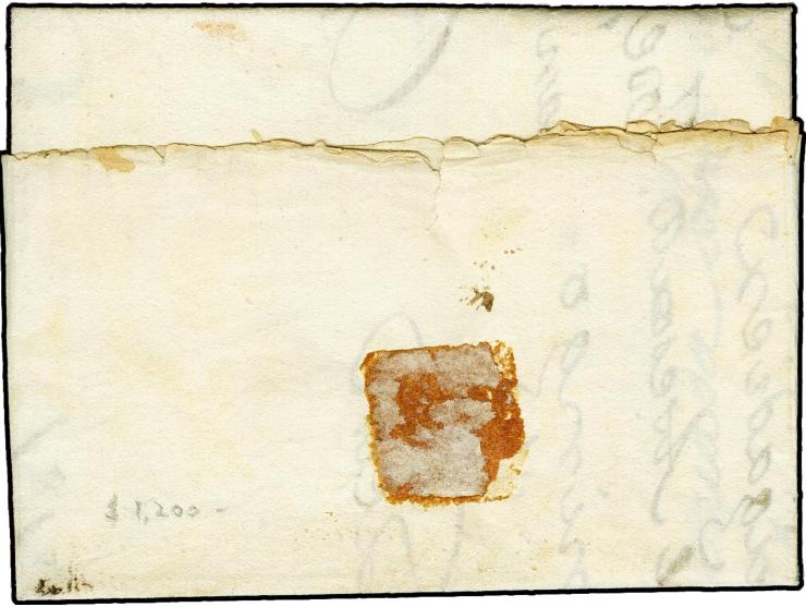 "GVAYAQA" (Harris 1) red straigline cancel on folded letter 1777 to Quito, taxed in manuscript "3" with red straightline "FRA