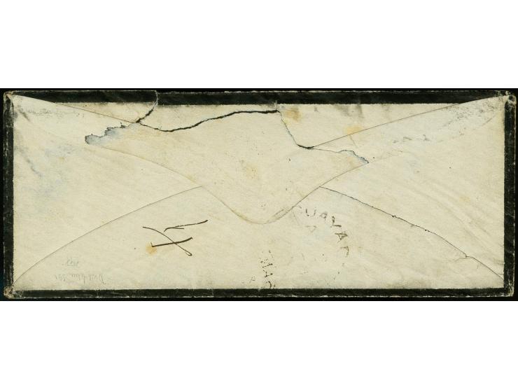 ½ r. gray-blue, worn impression, good margins on three sides, touched at bottom, used to pay the single domestic rate per ¼ o