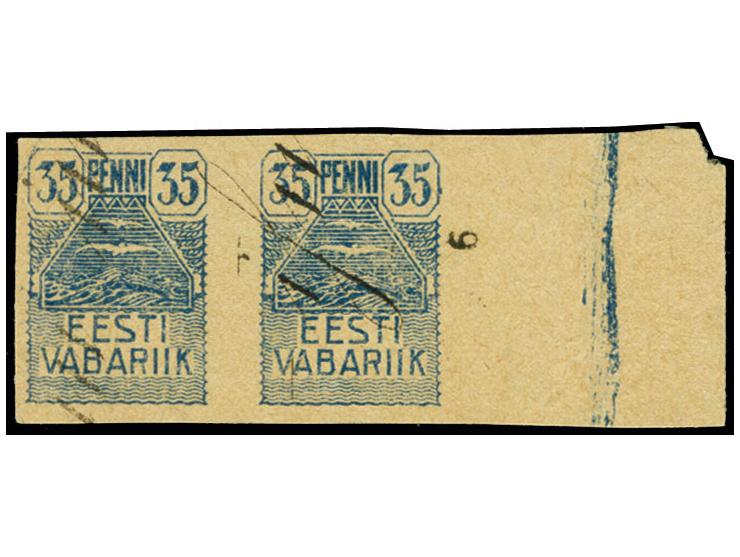 1919, Seagull 35k. as horizontal pair with right sheet margin on grey paper with black printed letters on front, fine (Hurt/O
