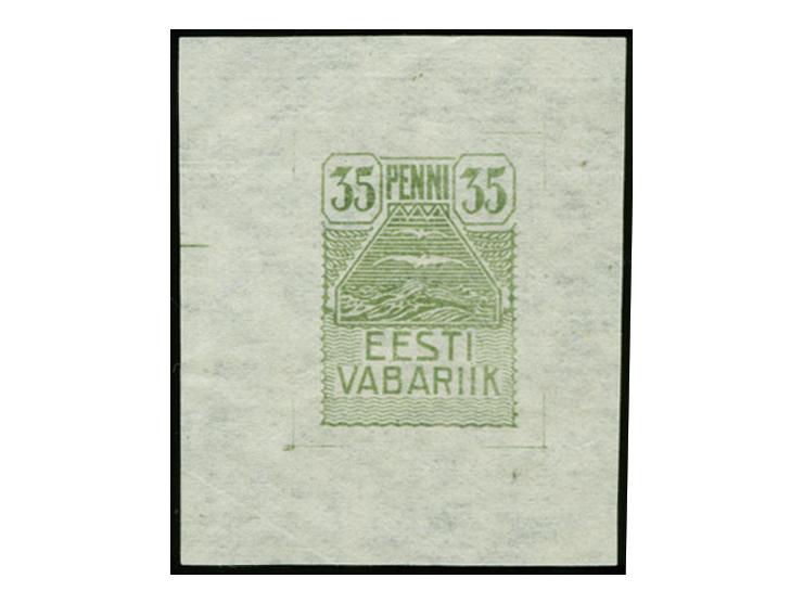 1919, Seagull 35k. olive as single die sheetlet on very thin white paper (like the paper of 10 p. Numerals, G5), 4 edge lines