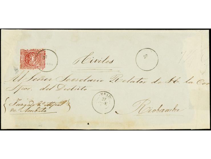 4 r. red, fresh colour, just touched at top and bottom, tied by underinked cds. of Ambata to front of large lettersheet to Ri