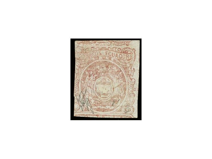 4 r. dull-rose with typical margins, printed on both sides, used with dotted "FRANCA", a very rare variety used, signed Holco