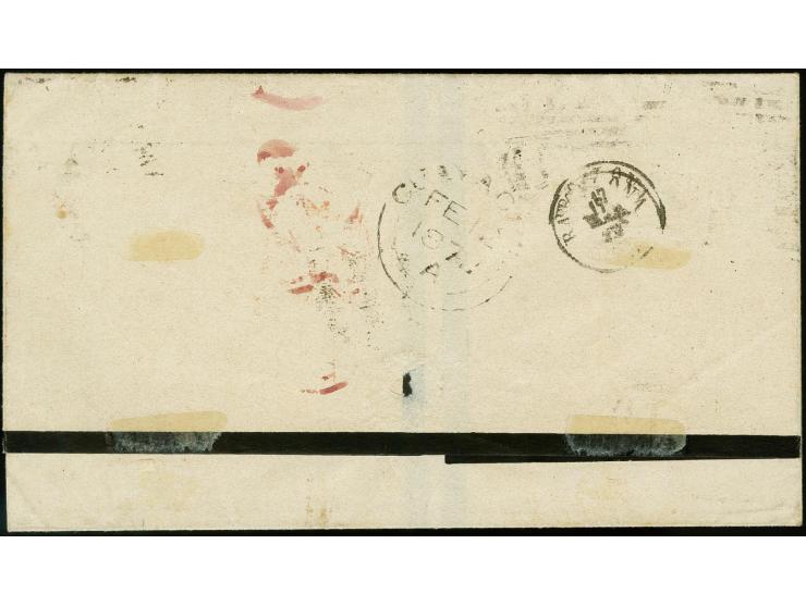 Stamps of Great Britain used in Ecuador: 1867, 2sh. blue in combination with 1858 1d. red and 1865 4d. orange-red tied by bar