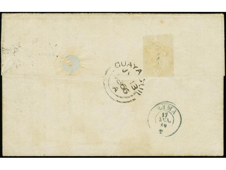 Stamps of Great Britain used in Ecuador: 1865, 6d. lilac tied by barred oval "C41" to folded lettersheet to Lima, fine